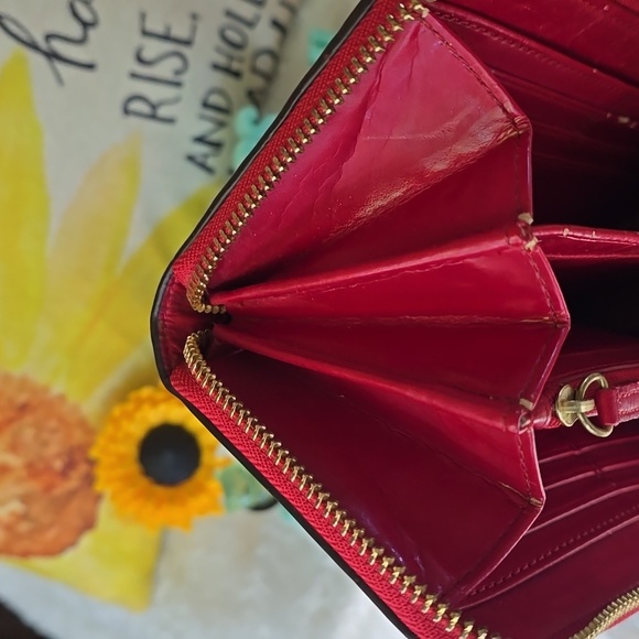 Coach Red Leather Zip Wallet with Gold Buckle - Picture 14 of 15